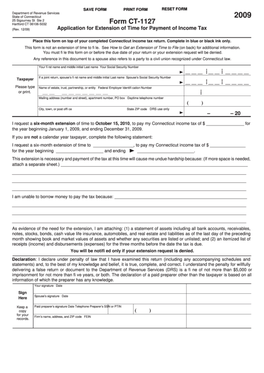 Fillable Form Ct-1127 - Application For Extension Of Time For Payment ...