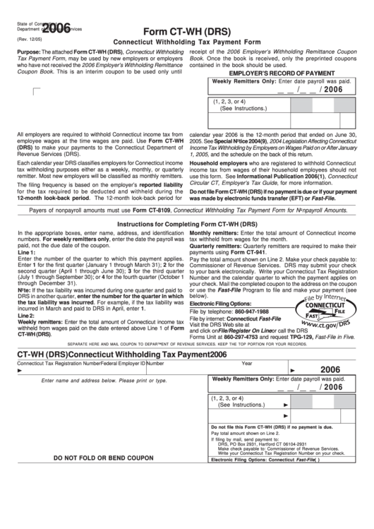 Form Ct-Wh (Drs) - Connecticut Withholding Tax Payment Form - 2006 Printable pdf