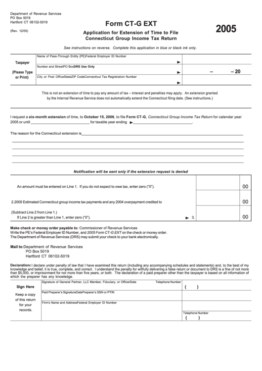 Form Ct-G Ext - Application For Extension Of Time To File Connecticut Group Income Tax Return Printable pdf