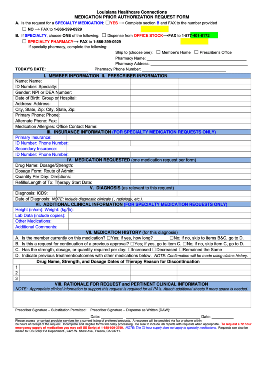 Fillable Medication Prior Authorization Request Form Printable pdf