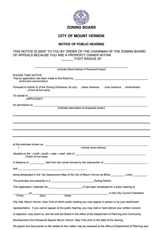 Notice Of Public Hearing Form/affidavit Of Mailing/affidavit Of Ownership Printable pdf