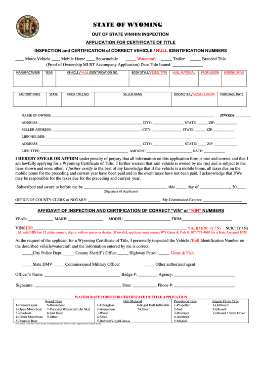 Application For Certificate Of Title Form Printable pdf