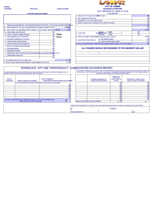 Fillable Sales/use Tax Return - City Of Lamar Printable pdf