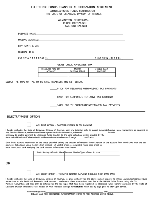 Electronic Funds Transfer Authorization Agreement Form Printable pdf