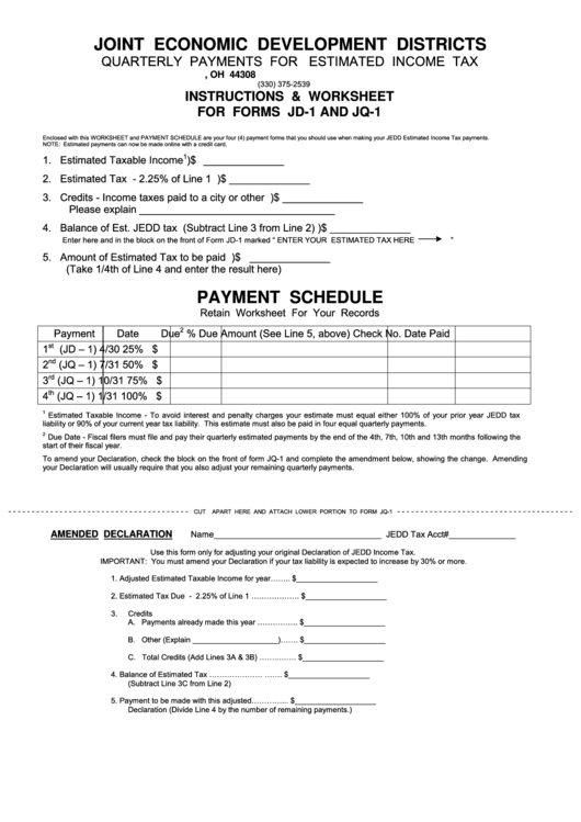 Form Jd-1 And Form Jq-1 - Quarterly Payments For Estimated Income Tax ...