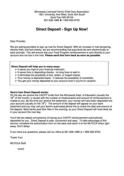 Direct Deposit Form Printable pdf