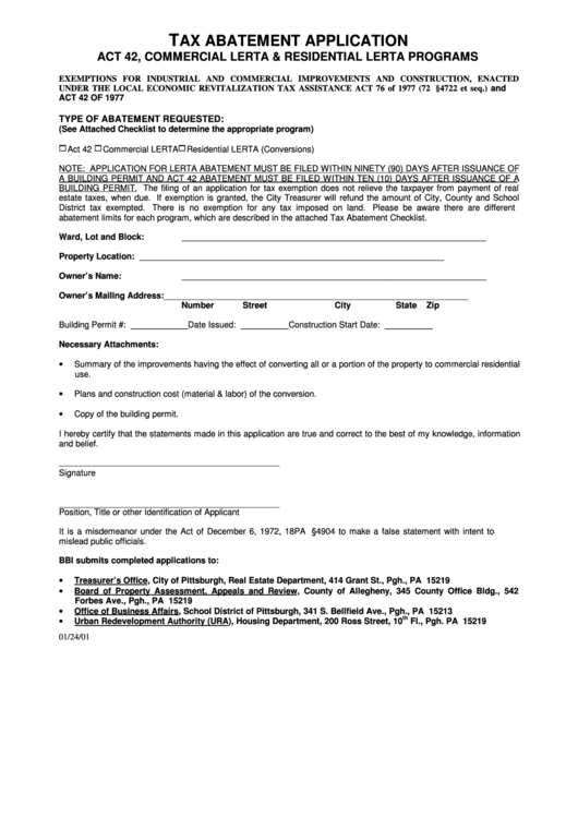Tax Abatement Application Form Printable pdf