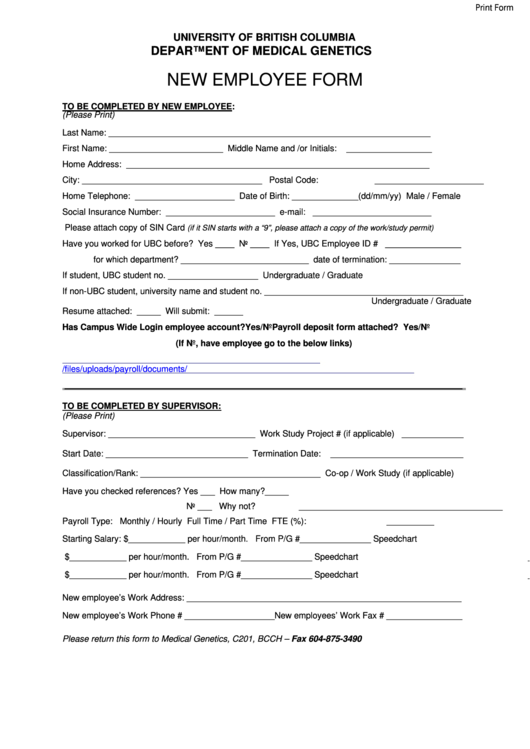Fillable New Employee Form Printable pdf