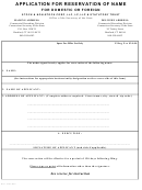 Application For Reservation Of Name For Domestic Or Foreign - Connecticut Secretary Of The State