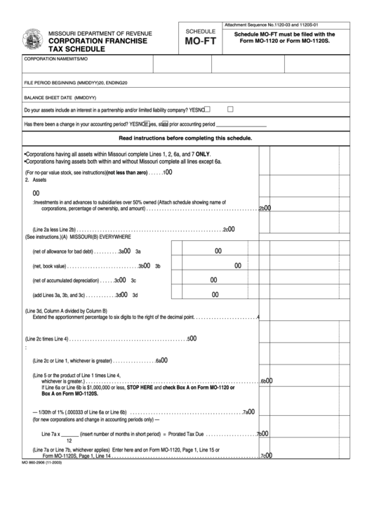 Schedule Mo-Ft - Corporation Franchise Tax Return With Instructions - 2003 Printable pdf