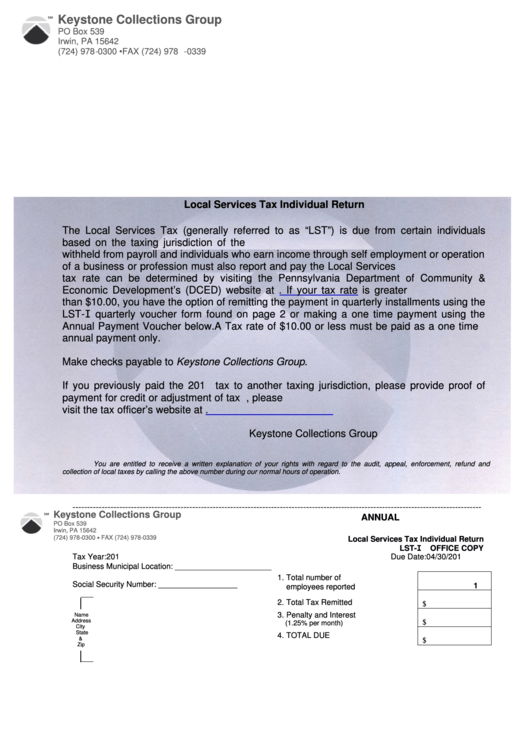 Fillable Form Lst-I - Annual Payment Voucher Printable pdf