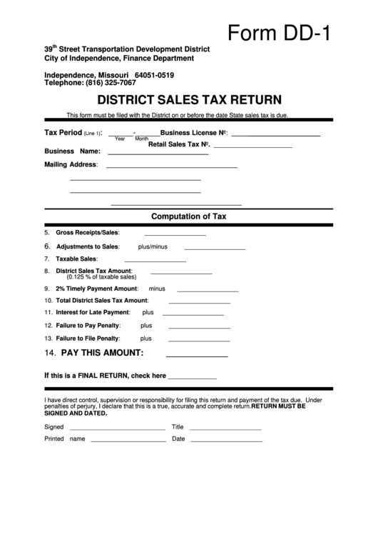 Form Dd-1 - District Sales Tax Return Printable pdf