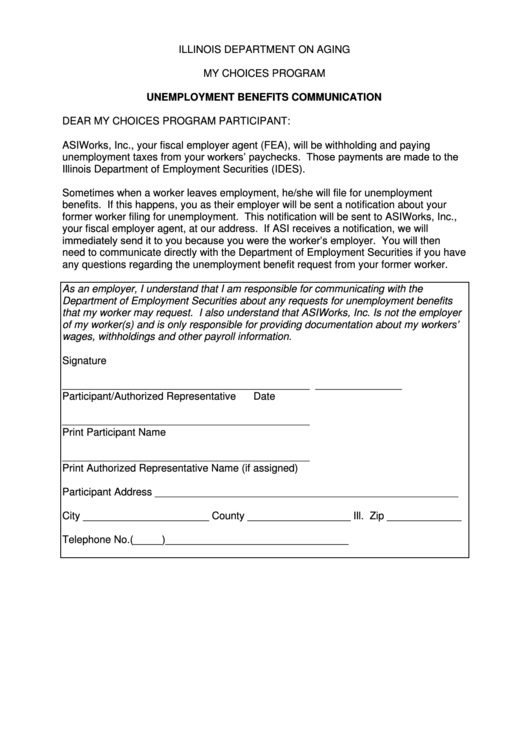 Fillable My Choices Program Unemployment Benefits Communication Letter Template Printable pdf