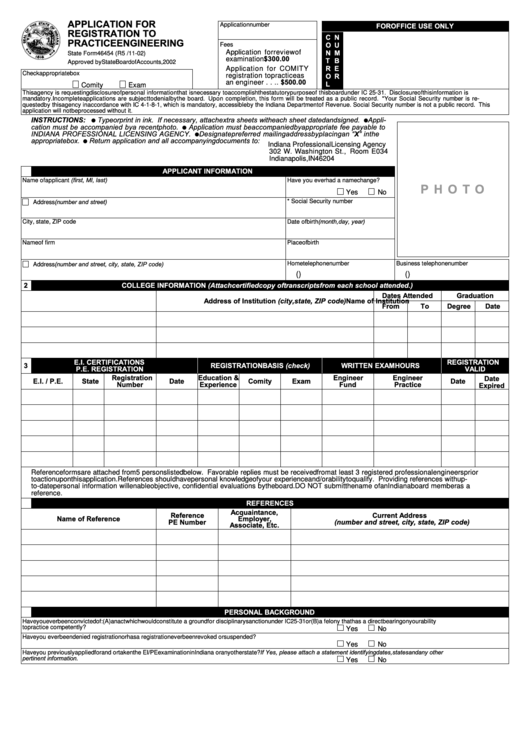Form State Form 46454 - Application For Registration To Practice Engineering Printable pdf