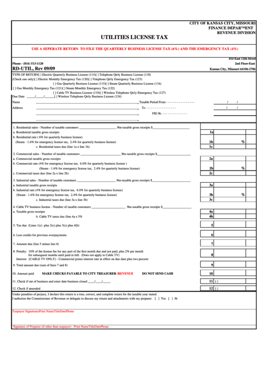 Form Rd-Util Utilities License Tax Printable pdf