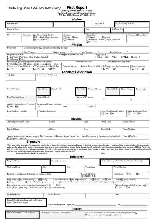 Osha Log First Report Form