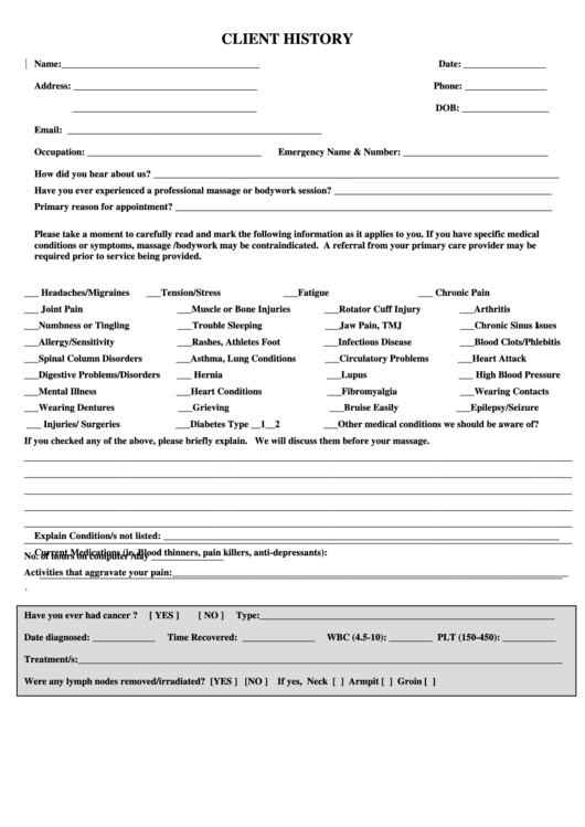 Massage client form template
