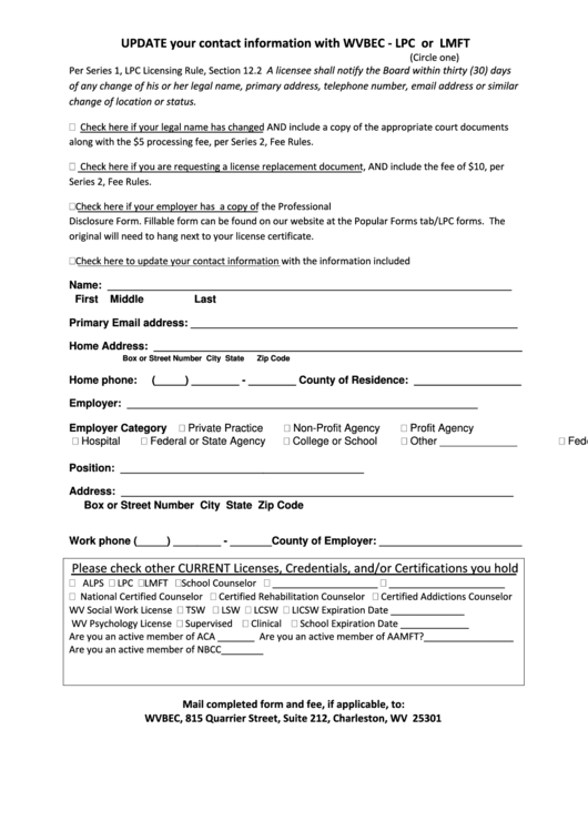 Update Contact Information Form Printable pdf