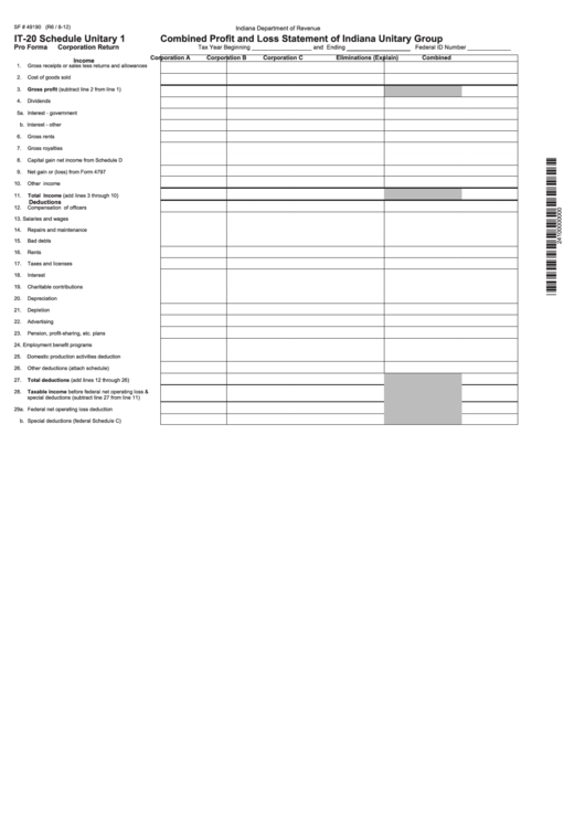 Fillable Form It-20 - Schedule Unitary 1 2012 Printable pdf