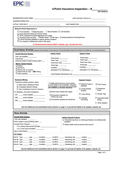 4-Point Insurance Inspection Form Printable pdf