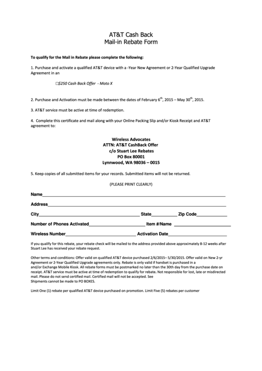 At t Cash Back Mail In Rebate Form Printable Pdf Download