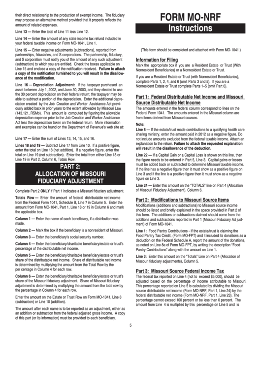 Instructions For Form Mo-Nrf - 2012 Printable pdf