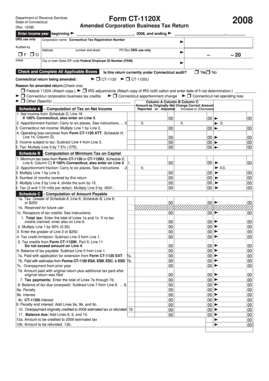 Form Ct-1120x - Amended Corporation Business Tax Return - 2008 Printable pdf