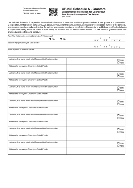 Form Op-236 Schedule A - Grantors - Supplemental Information For Connecticut Real Estate Conveyance Tax Return Printable pdf