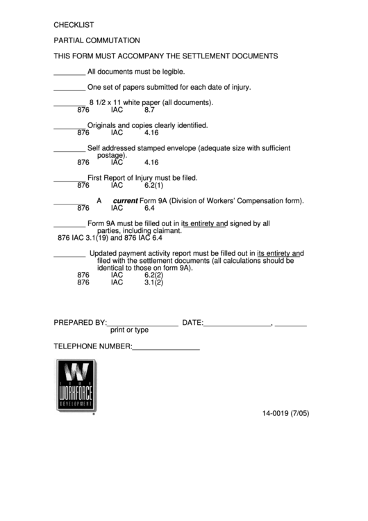 Checklist Partial Commutation Form Printable pdf