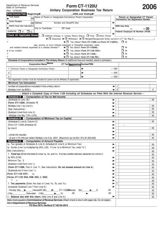 Form Ct-1120u - Unitary Corporation Business Tax Return - 2006 Printable pdf
