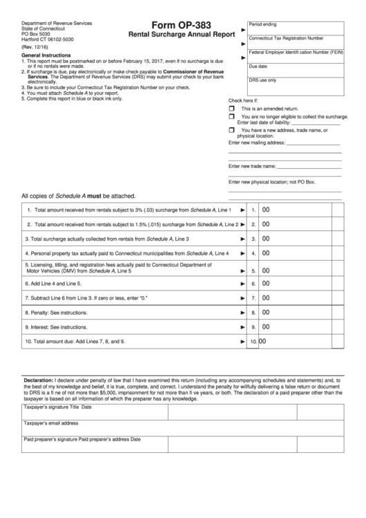 Form Op-383 - Rental Surcharge Annual Report - 2016 Printable pdf