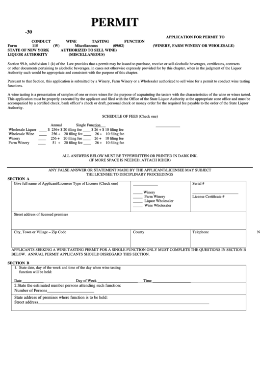 Form 115(w) - Application For Permit To Conduct Wine Tasting Function