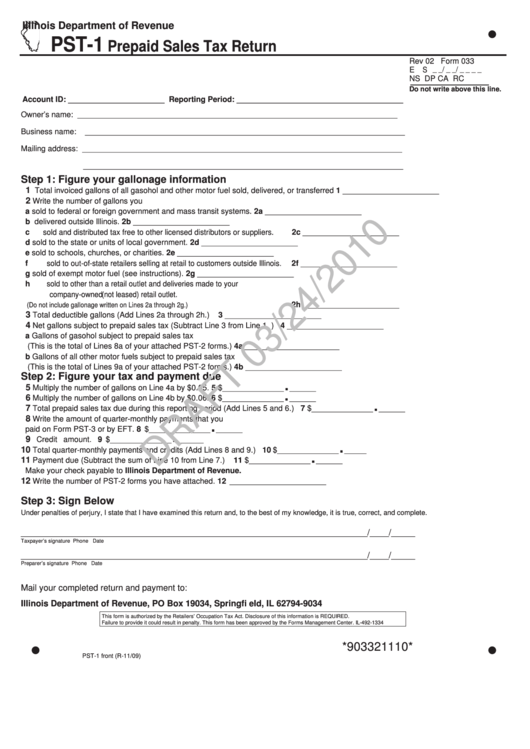 Form Pst-1 Draft - Prepaid Sales Tax Return With Instructions Printable pdf
