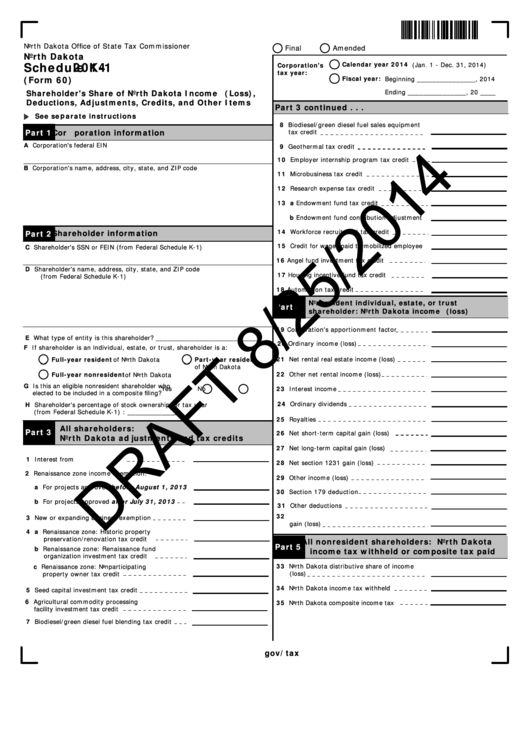 Form 60 Draft - Schedule K-1 - Shareholder