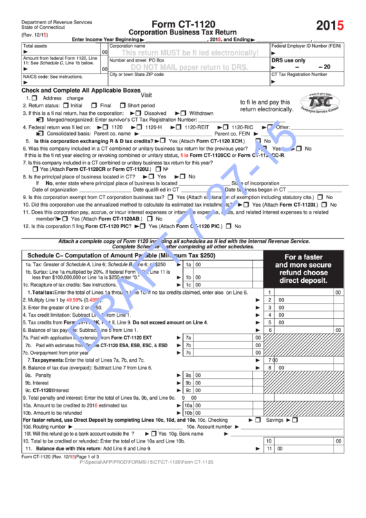 Form Ct-1120 Draft - Corporation Business Tax Return - 2015 Printable pdf