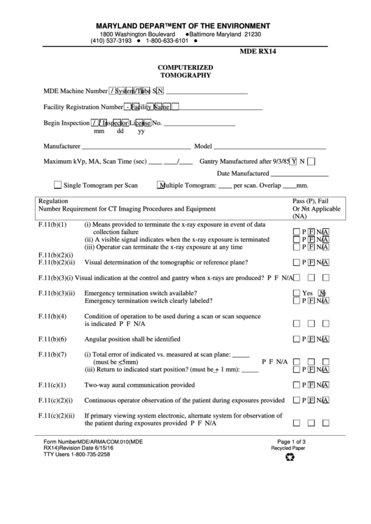 Fillable Form Rx14 - Computerized Tomography Printable pdf