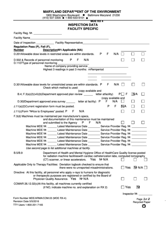 Fillable Form Rx 4 - Inspection Data Facility Specific Printable pdf