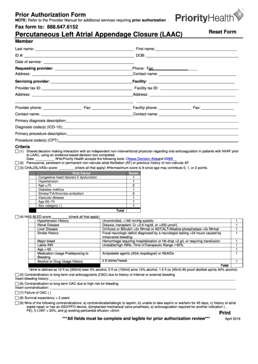 Prior Authorization Form