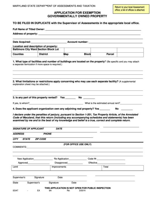 Application For Exemption Governmentally Owned Property Form Printable pdf
