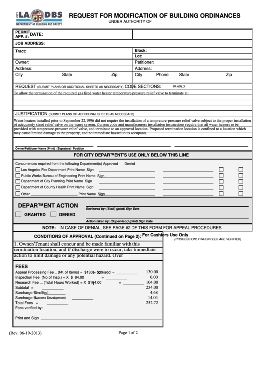 Fillable Request For Modification Of Building Ordinances printable pdf ...