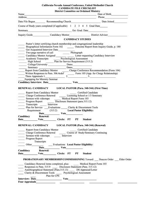 Conference Candidate File Check List Form Printable pdf