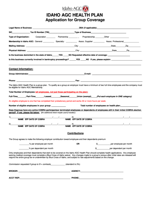 Application For Group Coverage Form Printable pdf