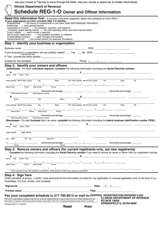 Fillable Schedule Reg-1-O - Owner And Officer Information Form Printable pdf