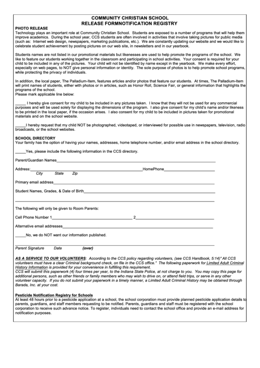 School Release Form printable pdf download