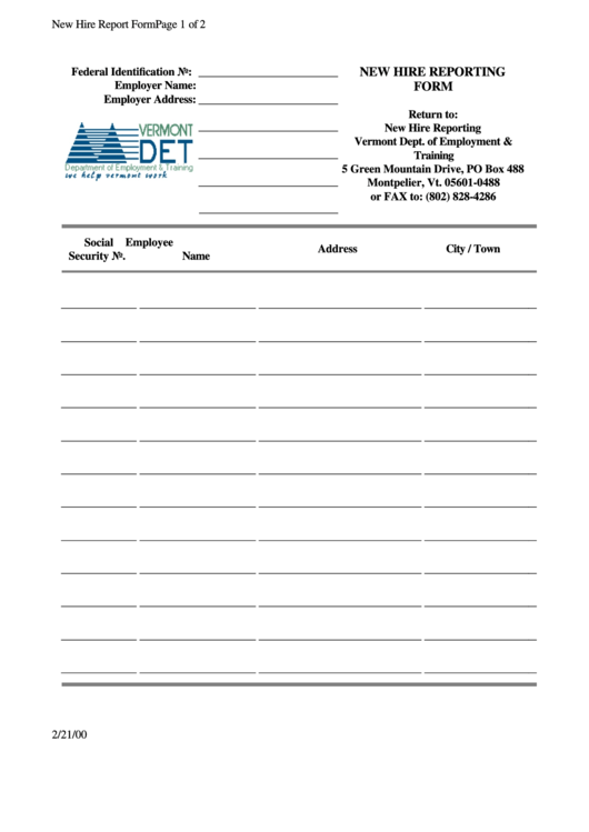 New Hire Reporting Form 2000 Printable pdf