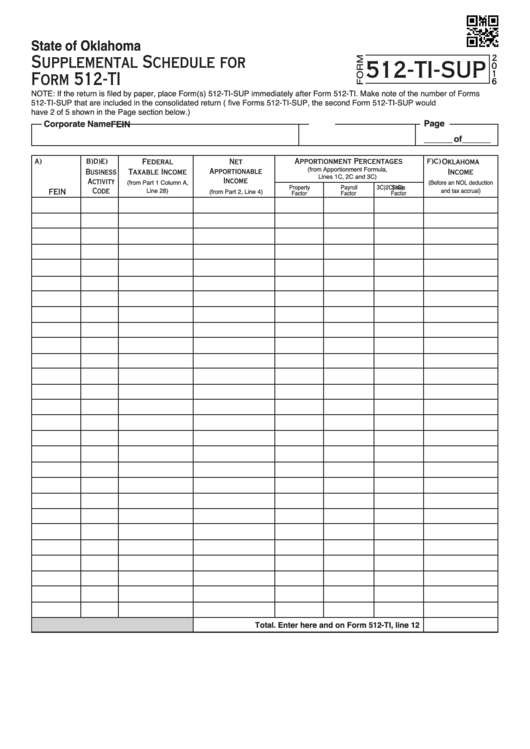 Fillable Form Rm 512-Ti-Sup - Supplemental Schedule - 2016 Printable pdf
