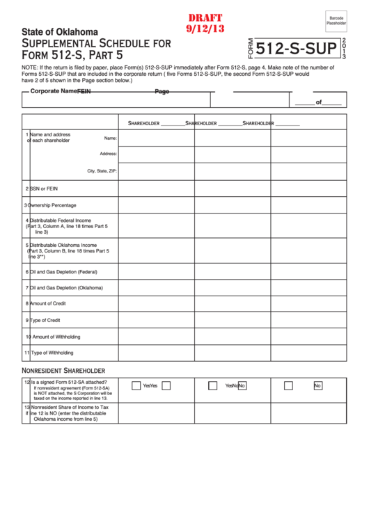 Form 512-S-Sup Draft - Supplemental Schedule For Form 512-Ti Printable pdf