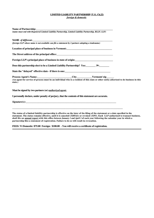 Limited Liability Partnership Foreign & Domestic Form Printable pdf