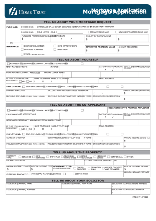 Mortgage Application-Home Trust Form Printable pdf