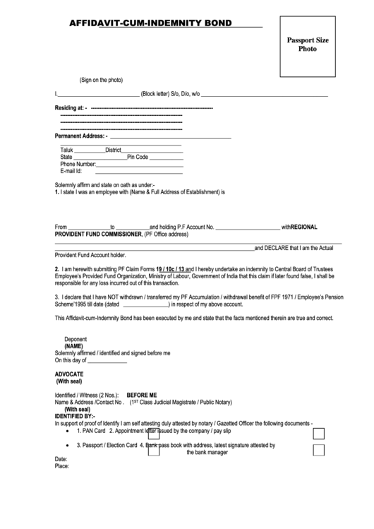 Affidavit-Cum-Indemnity Bond Form Printable pdf